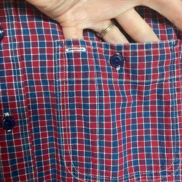 Lands’ End Size Med Tall Red & Blue Checker Plaid Button Down Long Sleeve Shirt - Picture 3 of 7